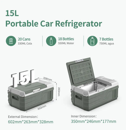 Alpicool NL15 15L Portable Car Refrigerator 12 Volt Mini Fridge Freezer 12/24V DC 100-240V AC Cooler Ice Box for Truck Camping