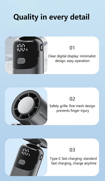 Lenovo Portable Fan Handheld Cooling Fan 100 Levels Foldable Rechargeable Strong Wind Air Cooler Digital Display Long Battery