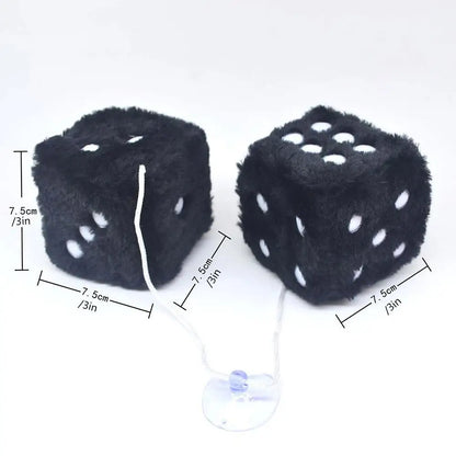 2pcs Big Long Hair Hot Stamping Dot Dice Plush Toy Cube Pendant Car Ornament Sieve Anime Car Decoration Accessories Auto Pendant