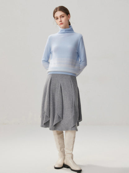 French 100% Pure Cashmere Skirt Ruffle Irregular A-line Soild Midi Sirt Autumn Winter Women Elegant Pleated  Knit Dress Fashion