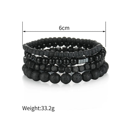 4Pcs/Set Black Gall Stone Volcanic Stone Wood Beads Multi-layer Men's Combination Elastic Bracelet For Couple Friends Jewelry