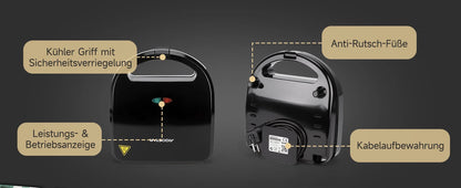 Aigostar 750W Sandwich Maker/Grill/Waffle 3 in 1. Compact Size with Automatic Thermostatic System, Non-Stick and Removable Plate