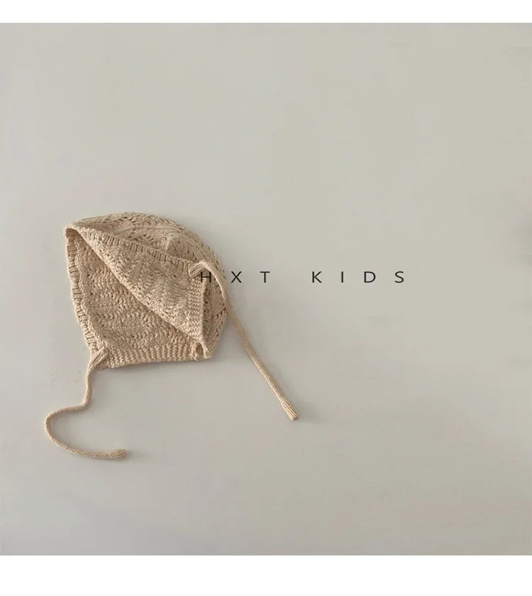 Fashion Retro Hollow Children Knitted Hats Handmade Crochet Flower Girls Parent-child Outdoor Cotton Hat 2024 Autumn Winter Caps