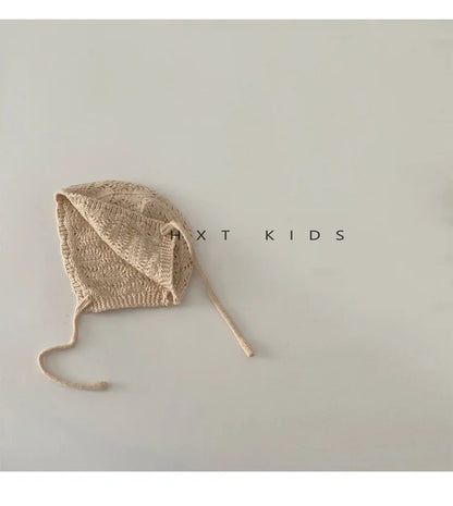 Fashion Retro Hollow Children Knitted Hats Handmade Crochet Flower Girls Parent-child Outdoor Cotton Hat 2024 Autumn Winter Caps