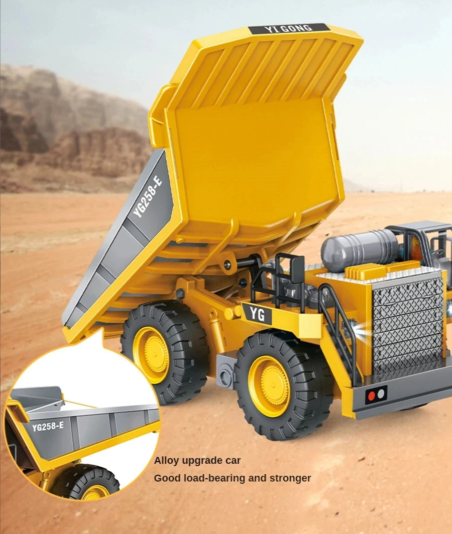 4WD Remote Control Excavator 4x4 Alloy Dump Truck Bulldozer Radio Model RC Car Construction Vehicle with Lights Sound Toy Gift