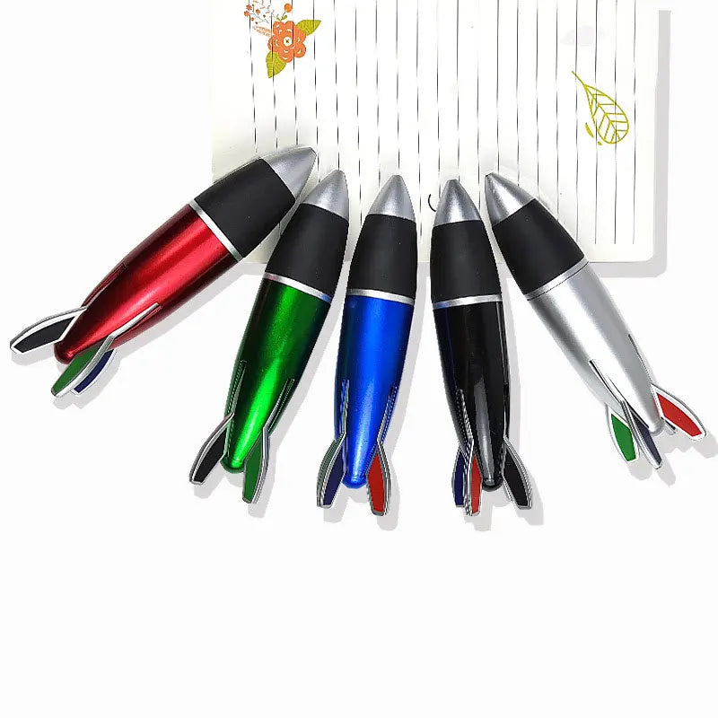 4in1 Color Retractable Rocket Ballpoint Pen 1.0mm Bullet Tip Office School Writing Signature Ball Pens Stationery Black Blue Red