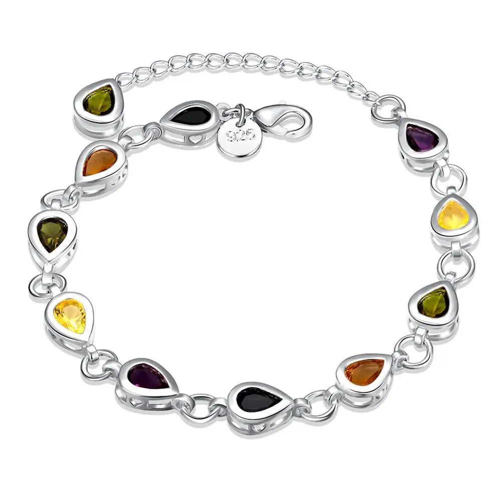 Noble Fine 925 Sterling Silver Elegant Charm Bracelets Zircon Chain Crystal Jewelry Fashion for Women Wedding Lady
