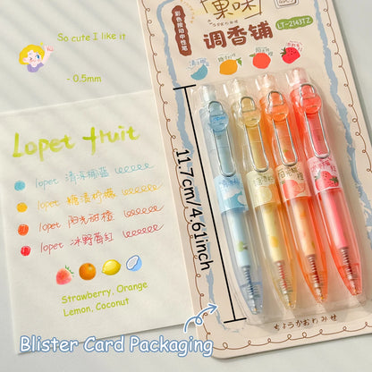 4 Pcs Fun Fruit Scented Pocket Pens 0.5mm Colorful Quick-Drying Gel Pen Fashion Simple Transparent Journaling Drawing Pen