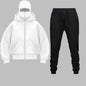 2025 Autumn Winter Men Zippered Hooded Sweatshirt Set - Balakrava Street Fashion Windproof Ninja Letter Design Two-Piece Set