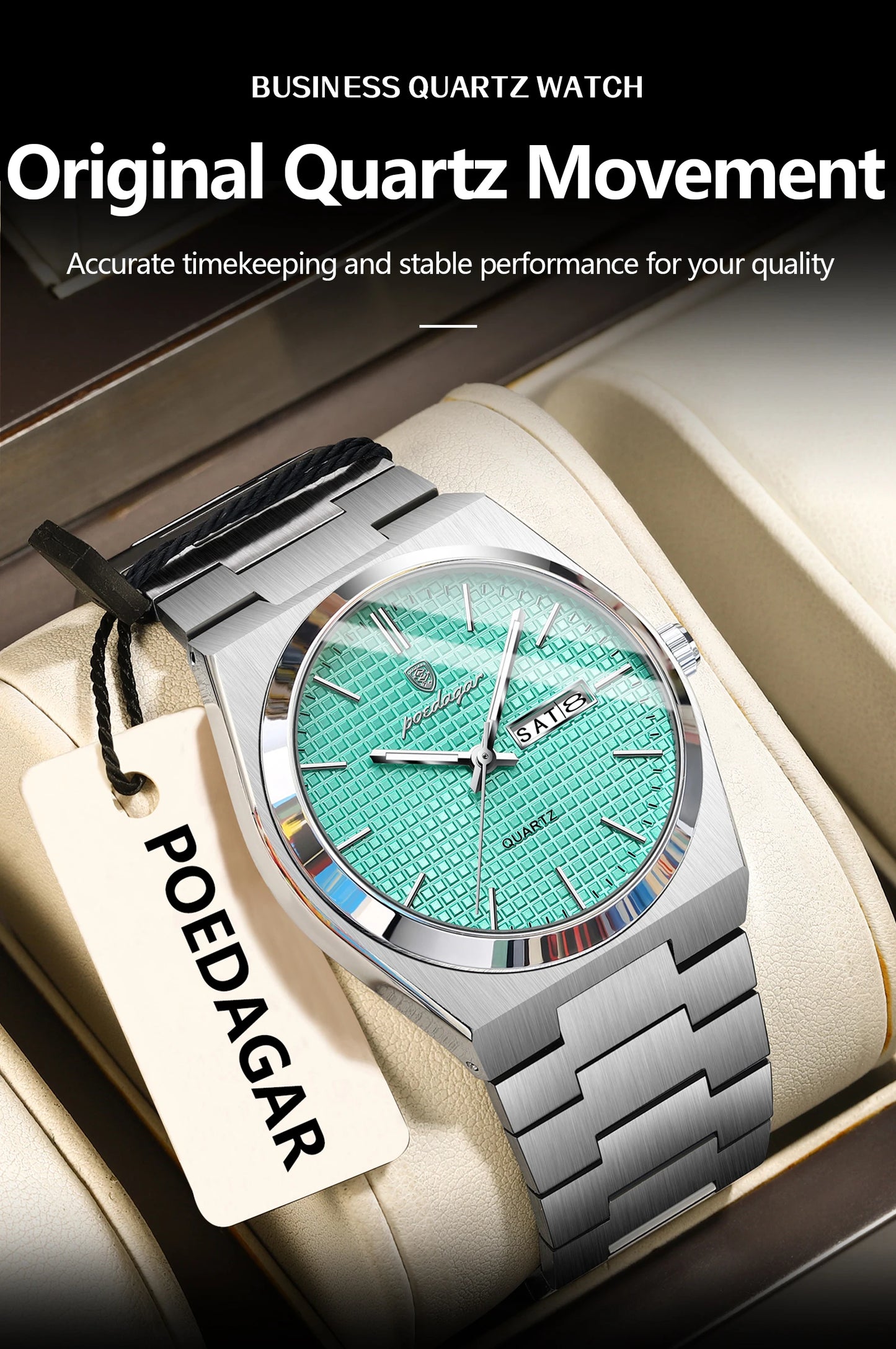 POEDAGAR Top Business Man Watch Luminous Waterproof Stainless Steel Men Wristwatch Date Week Quartz Fashion Casual Men's Watches