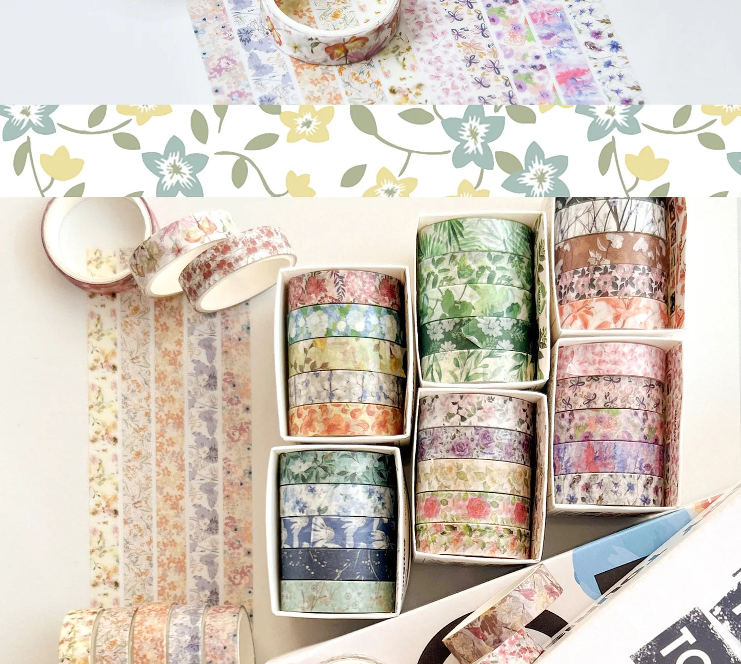 5 Rolls/set Aesthetics Floral Decorative Adhesive Tape Flower Washi Tape DIY Scrapbooking Material Sticker Label Stationery