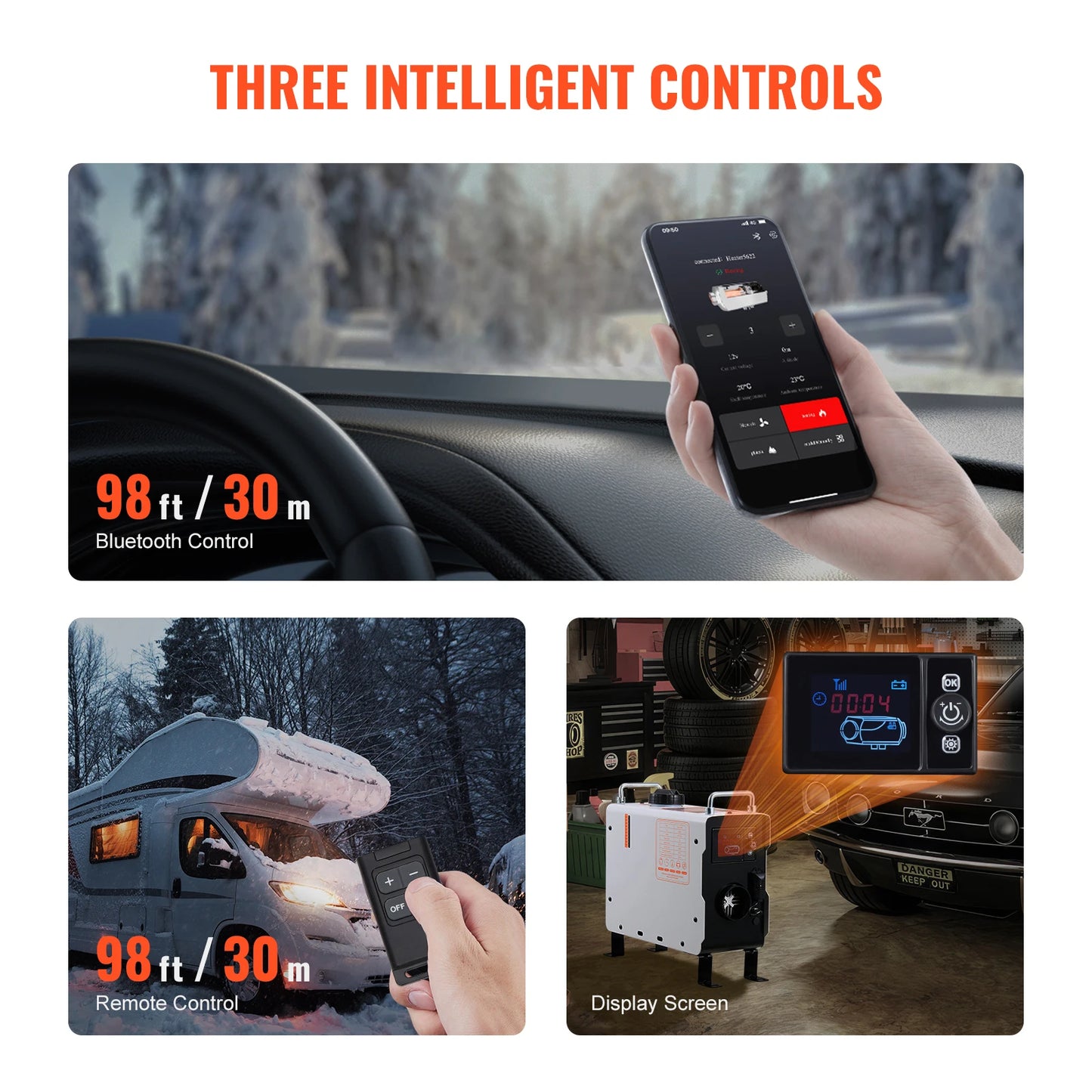 SucceBuy 2/8KW Diesel Heater 12V/24V All in One Diesel Air Heater with Bluetooth CO Alarm Portable Diesel Heater Car Heater for Vehicles and Outdoors