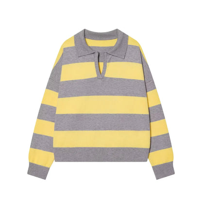 Sweater knitted Pullover Women's Spring 2026 New Fashion Striped Loose Polo neck Warm Women Sweater Chic Youth Holiday Pullover