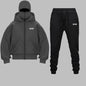 2025 Autumn Winter Men Zippered Hooded Sweatshirt Set - Balakrava Street Fashion Windproof Ninja Letter Design Two-Piece Set