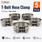 5PCS Stainless Steel European Heavy Duty Hose Clamp Universal T-Bolt Clamp 17-103mm Adjustable for Car Moto & Industrial Pipes