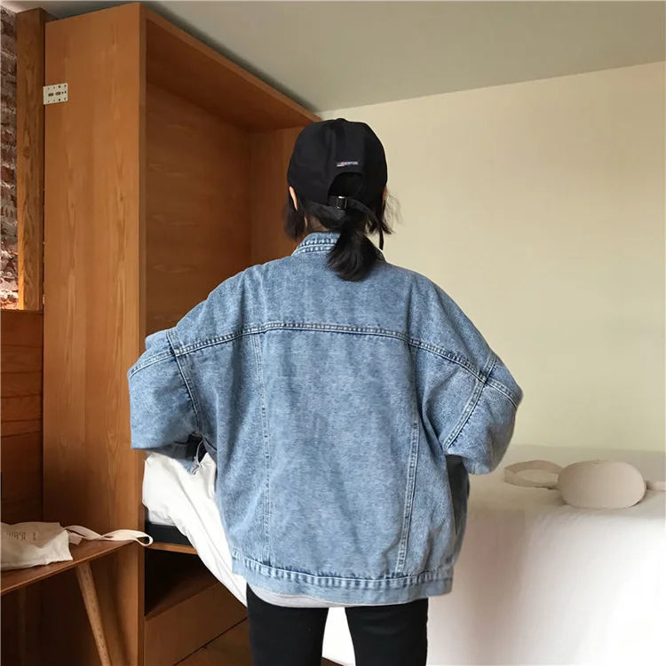 Denim Jacket Women's Spring Autumn New High Street Jeans Coat Oversize Loose Basic Jackets Simple Versatile Lapel Outerwear
