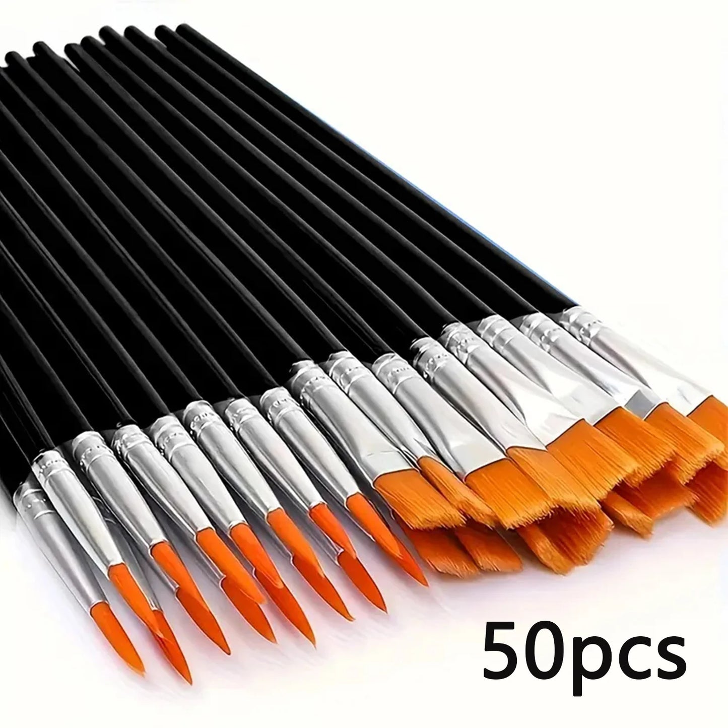 Flat And Round Paint Brushes Set,Pointed Flat Nylon Hair Brushes For Acrylic Oil Watercolor Paint Party Painting