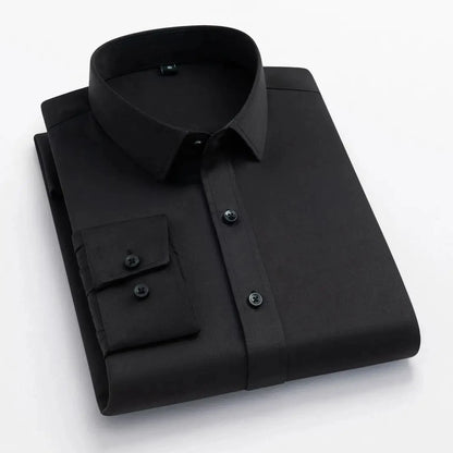55-105KG Men's long sleeved elastic shirt, non ironing business dress, professional work attire, stand up collar shirt