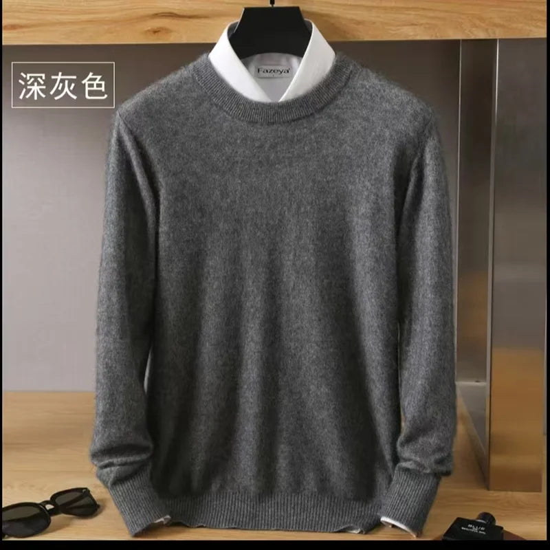 Men's 100% Pure Mink Cashmere Sweater O-Neck Pullovers Knit Large Size Mink Sweater Winter New Long Sleeve High-End Jumpers Tops