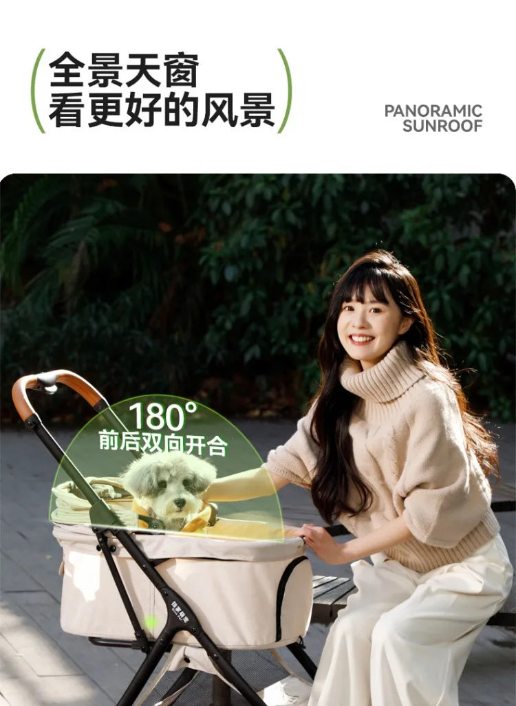 Large Space Detachable Pet Stroller One-Button Fold Portable Travel Cart for Dogs Cats