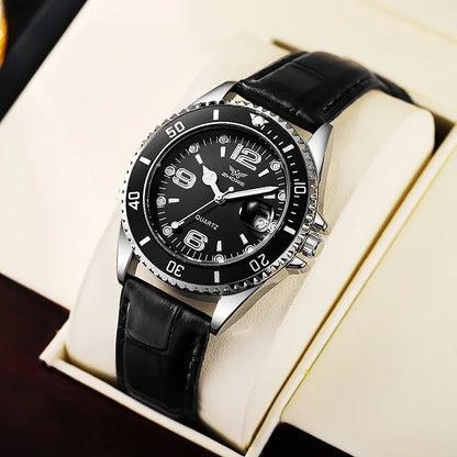 Fashion Calendar Men Business Watches Leather Strap Quartz Wristwatch for Male Clock Reloj Hombre (without box)