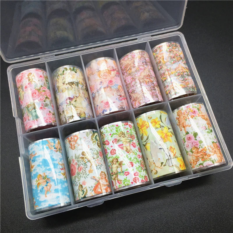 10 Patterns New Metal Nail Foils for Transfer Paper Stickers Floral Chameleon Nails Wraps DIY Water Marble Nail Art Decorations