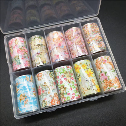 10 Patterns New Metal Nail Foils for Transfer Paper Stickers Floral Chameleon Nails Wraps DIY Water Marble Nail Art Decorations