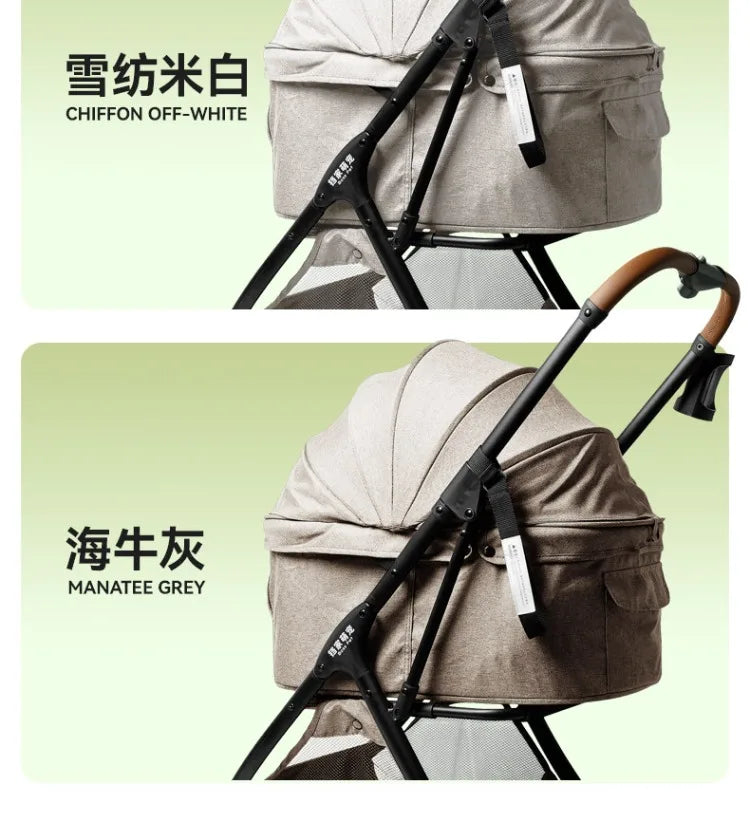 Large Space Detachable Pet Stroller One-Button Fold Portable Travel Cart for Dogs Cats