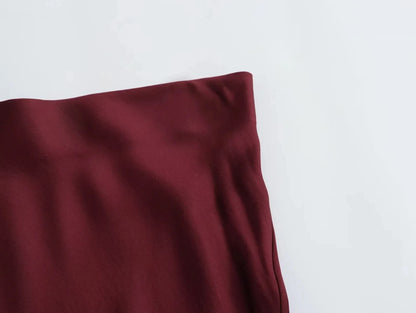 KONDALA Vintage Satin Solid Long Skirts Women High Waist Elastic Silky Skirts Fashion 2025 Spring Elegant Straight Skirts