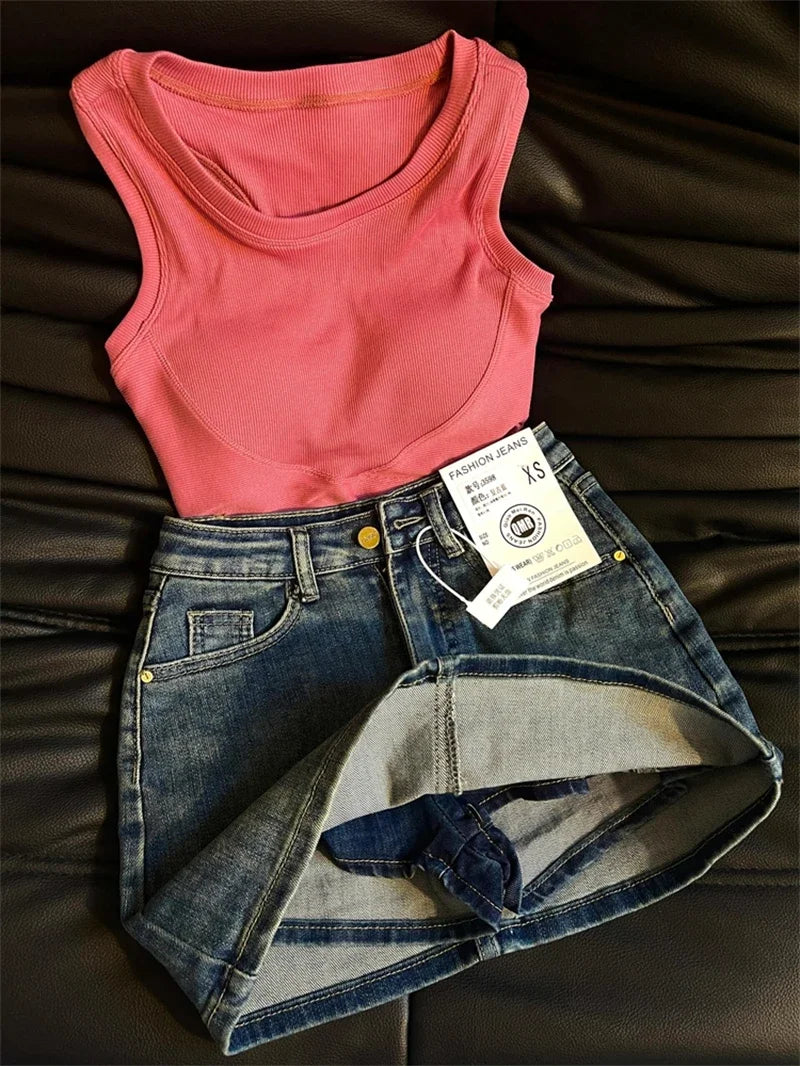 Women's Blue A-line Denim Skirt Y2k Jean Shorts Skirts Harajuku 90s Vintage Mini Cowboy Skirt 2000s Fashion Clothes Summer