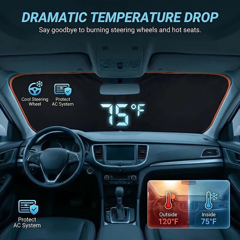 New Car Windshield Sun Shade Cover Front Window Sun Visor Protection Foldable Car Curtains for Summer Cooling UV Refletive