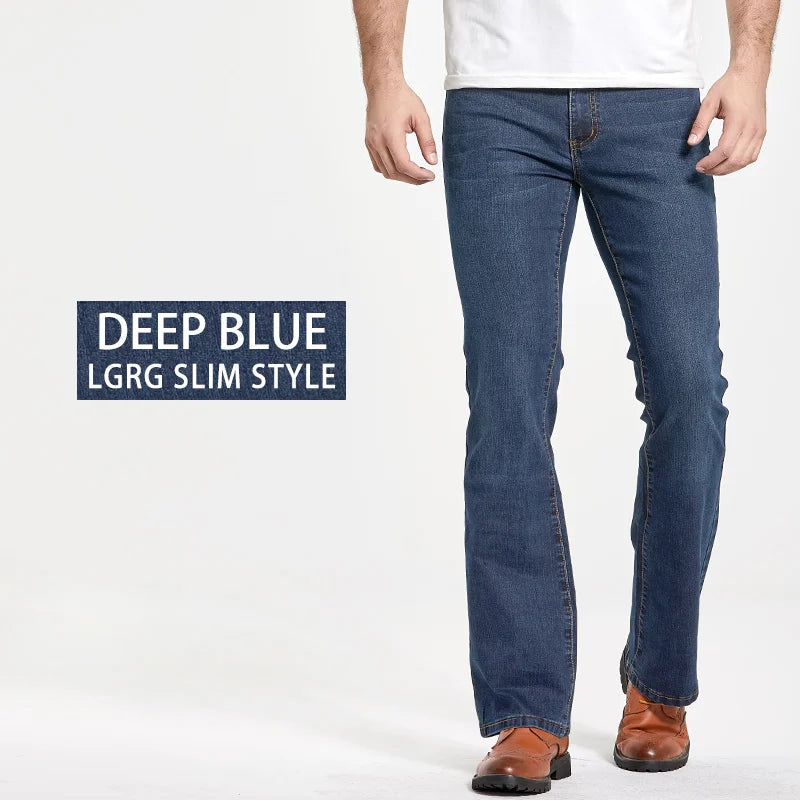 LGRG Mens Boot Cut Jeans Slightly Flared Slim Fit Blue Black Trousers Designer Classic Male Stretch Denim Pants