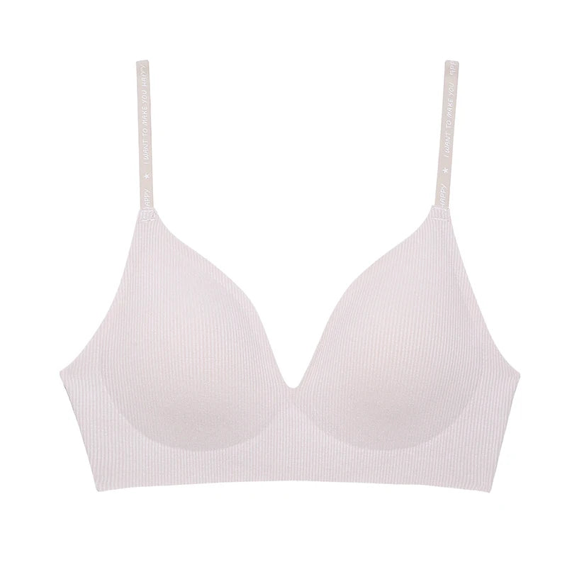 FINETOO Women Wireless Bra Deep V Padded Bralette S-XL Trendy Stripe Knitting Bras Sexy Ladies Brassiere Solid Underwear 6 Color