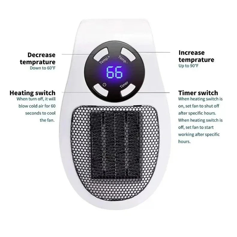 500W Electric Heater Wall-mounted Warm Air Blower Mini Hot Air Blower Plug-in Radiator With Remote Control Electric Hot Fan