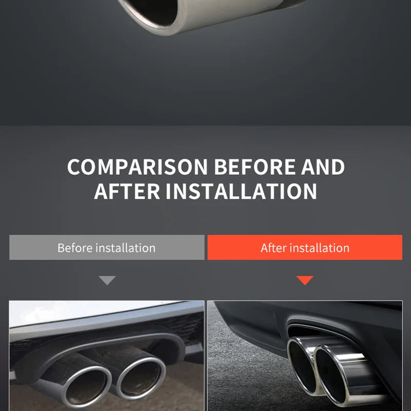 1PCS 2.5" Inlet Decoration Chrome Tail Pipe Car Styling Car Exhaust Trim Muffler Pipe Tail Stainless Steel Curved Double Outlet