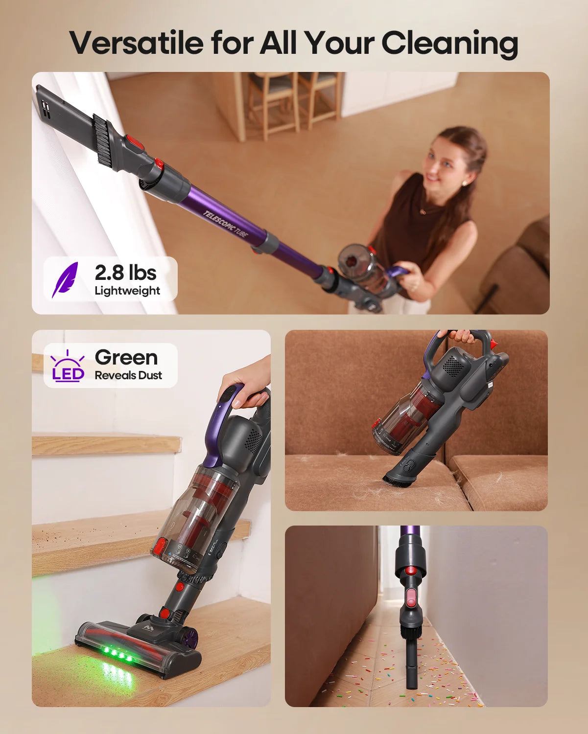 Erabros EV3 Cordless Vacuum Cleaner 500w 60Kpa Suction Power 60mins Cordless Vacuum Handheld Smart Home Dust Mug 3 Suction Model