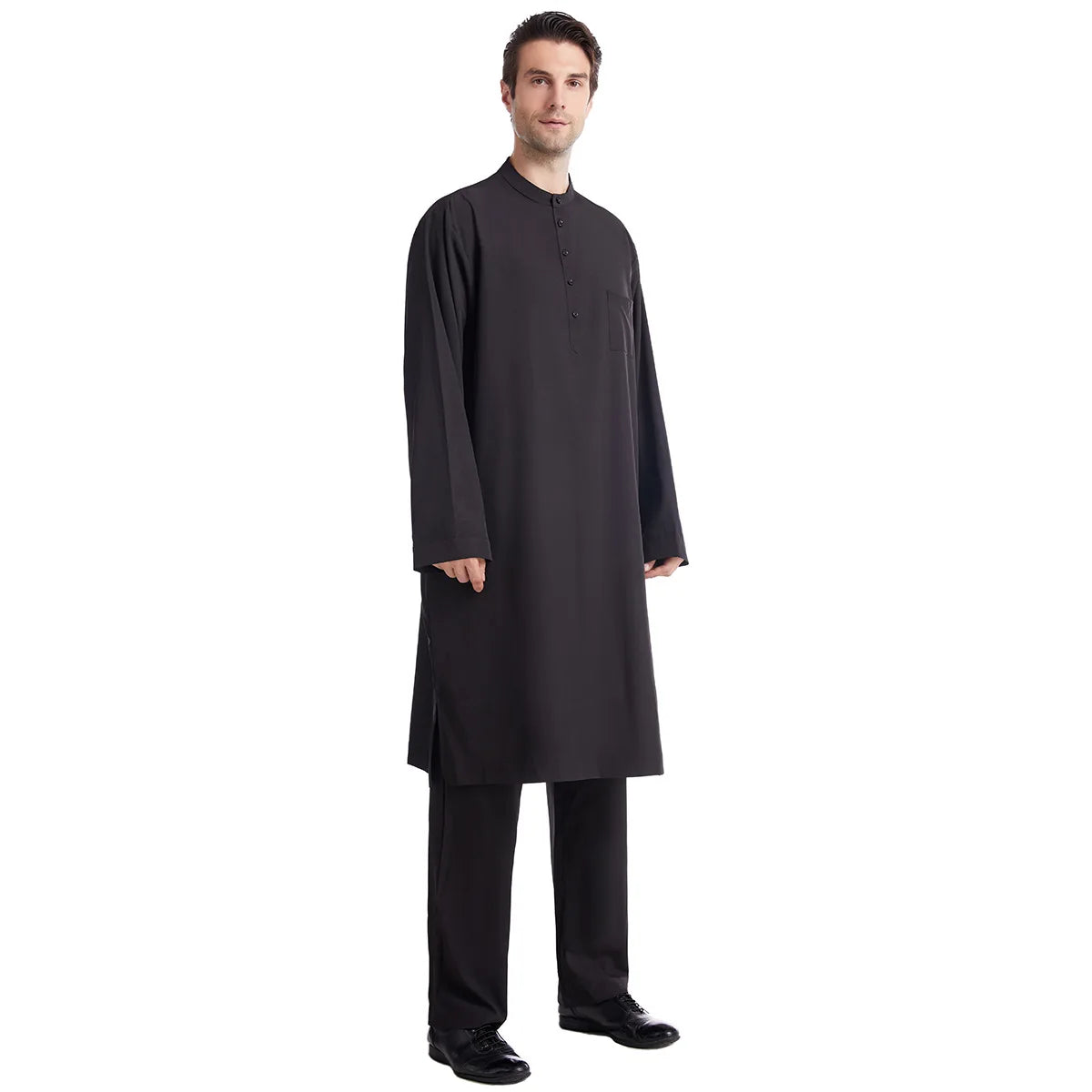 Muslim Men Jubba Thobe 2 Pice Set Top with Pant Mens Abaya Long Islamic Eid 2025 Ramadan Long Robe Saudi Wear Caftan Dubai Arab
