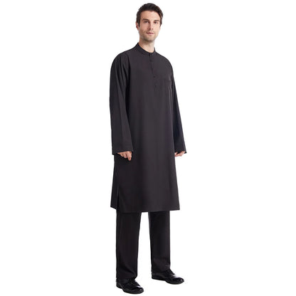 Muslim Men Jubba Thobe 2 Pice Set Top with Pant Mens Abaya Long Islamic Eid 2025 Ramadan Long Robe Saudi Wear Caftan Dubai Arab