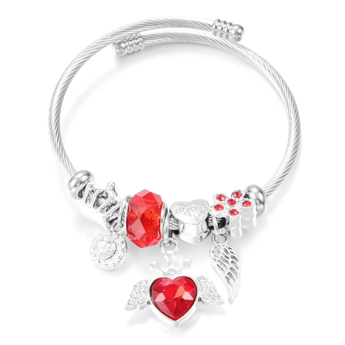 New Trendy Rhinestones Dragonfly Crystal Beaded Pendant Bracelet Stainless Steel 4 Colors Closure Bangles Women Bracelet Jewelry