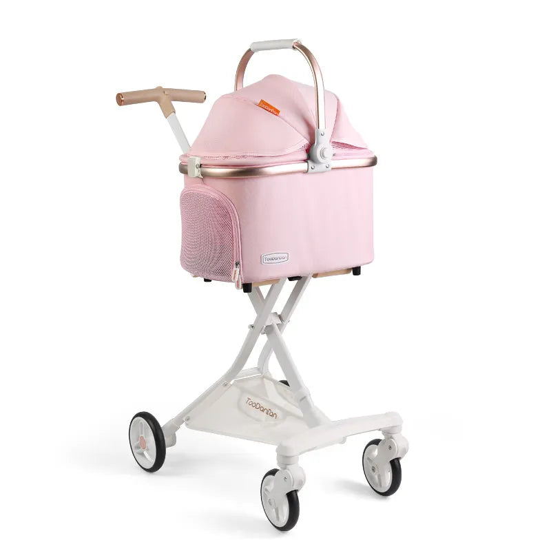 Foldable Detachable Pet Stroller Lightweight Travel Cart with Carry Basket for Dogs Cats Rabbits Outdoor Use