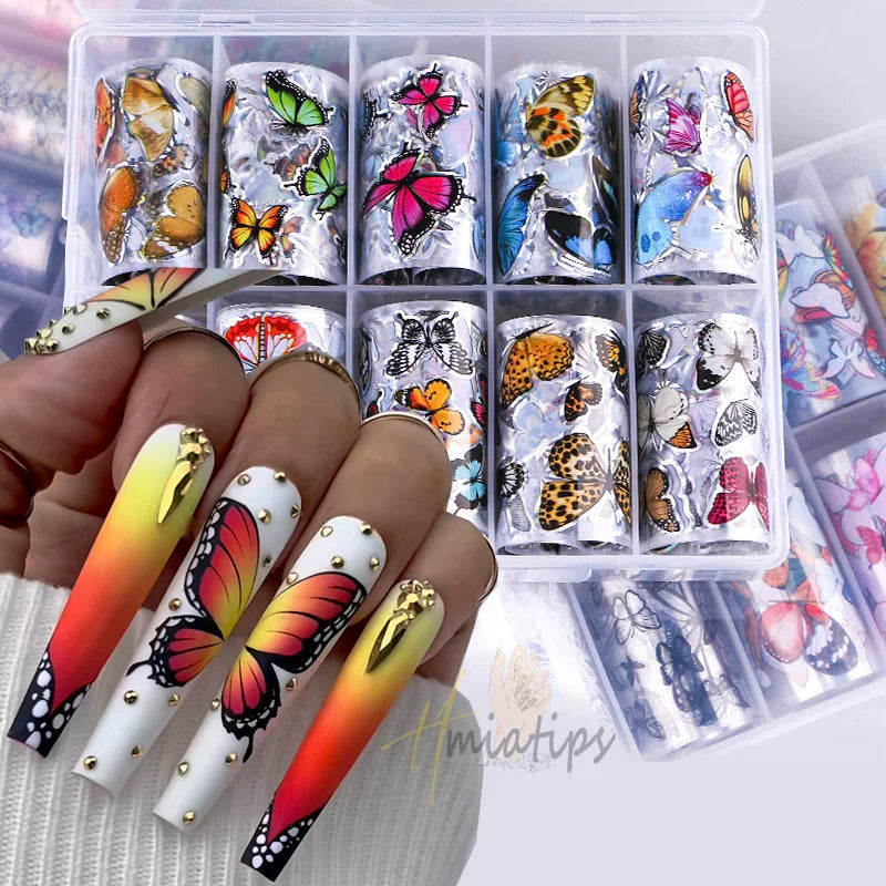 Nail Foils Gradient Transfer Foil Storage Box Nail Art Stickers Stripe Floral Manicure Decals Nails Decoration