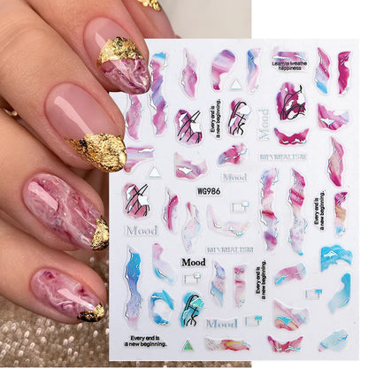 1PCS Marbled Nail Sticker 3D Abstract Lines Sticker Nail Art Supplies Nail Decals Y2K Laser Butterfly Ladies Nail Art Decoration
