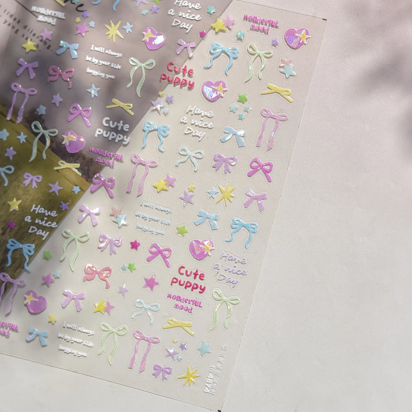 5D Pudding Jelly Dessert Fruit Cherry Pink Claw Print Bowknot Tie knot Love Heart Stars Nail Art Sticker Adhesive Manicure Decal