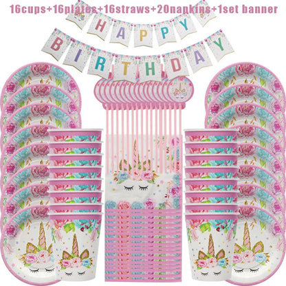 Unicorn Birthday Decorations for Girl Plate Napkin Cup cake topper Unicorn Party Supplies Kids Birthday Party Decor Baby Shower