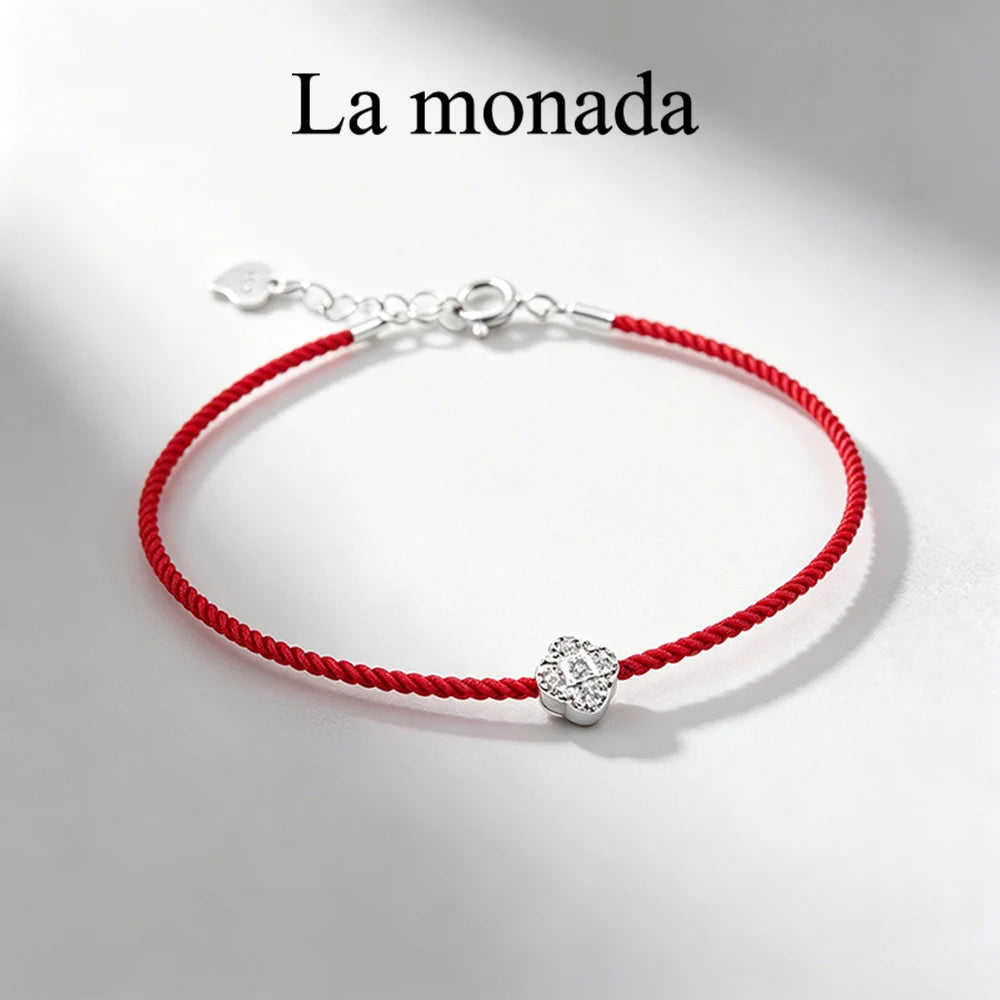 La Monada Red Thread For Hand Women's 925 Sterling Silver Bracelets Square Zircon Red String Rope Jewelry Bracelets For Women