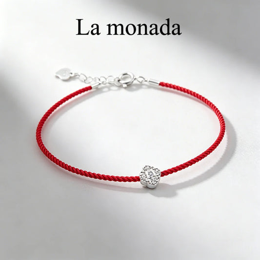 La Monada Red Thread For Hand Women's 925 Sterling Silver Bracelets Square Zircon Red String Rope Jewelry Bracelets For Women