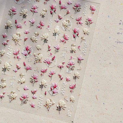 White Flower Petal Cherry Blossom Peach Blossom Falling Petal Floral Gradient 5D Self Adhesive Nail Art Sticker Manicure Decals