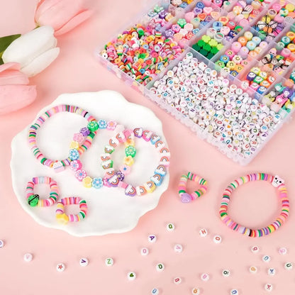 1800 Pcs Kids DIY Bead Set Jewelry Making Kit Colorful Hand‑Craft Beads For Bracelet Necklace Making Educational Creative Toy Perfect Gift For Girls