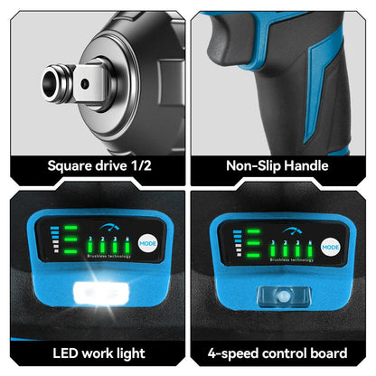 ONEVAN 1200N.M Torque Brushless Electric Impact Wrench Cordless 1/2inch Car Repair Screwdriver Drill Tool For Makita Battery Pin