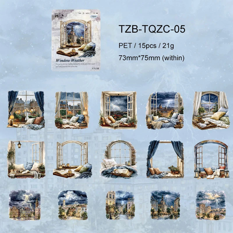 JIANWU Weather Window Series Vintage Plant Flower Landscape Material Collage PET Sticker Creative DIY Journal Stationery